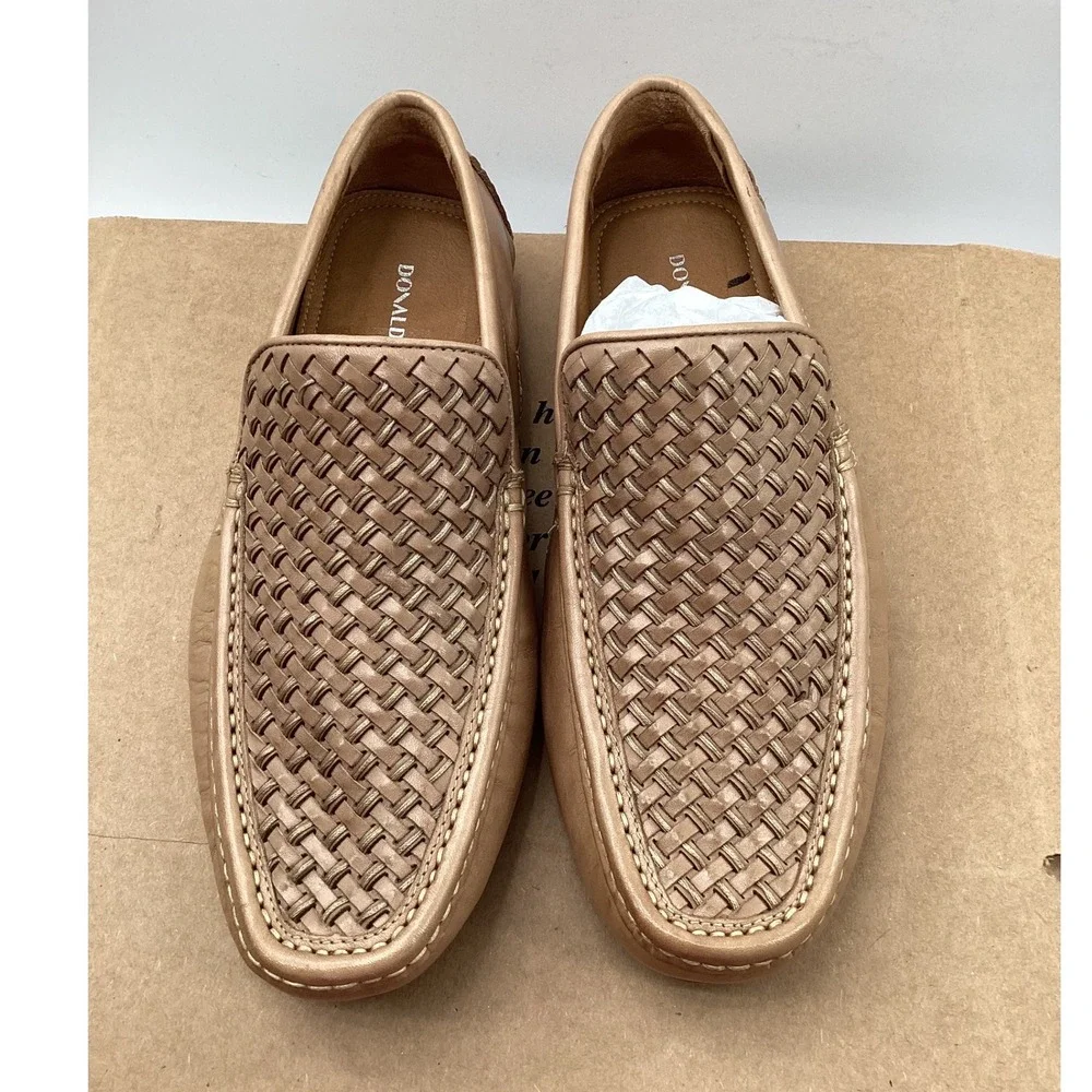 Donald Pliner Damiano Tan Woven Leather Driving Loafers Mens 7M Brazil DAMIANO95